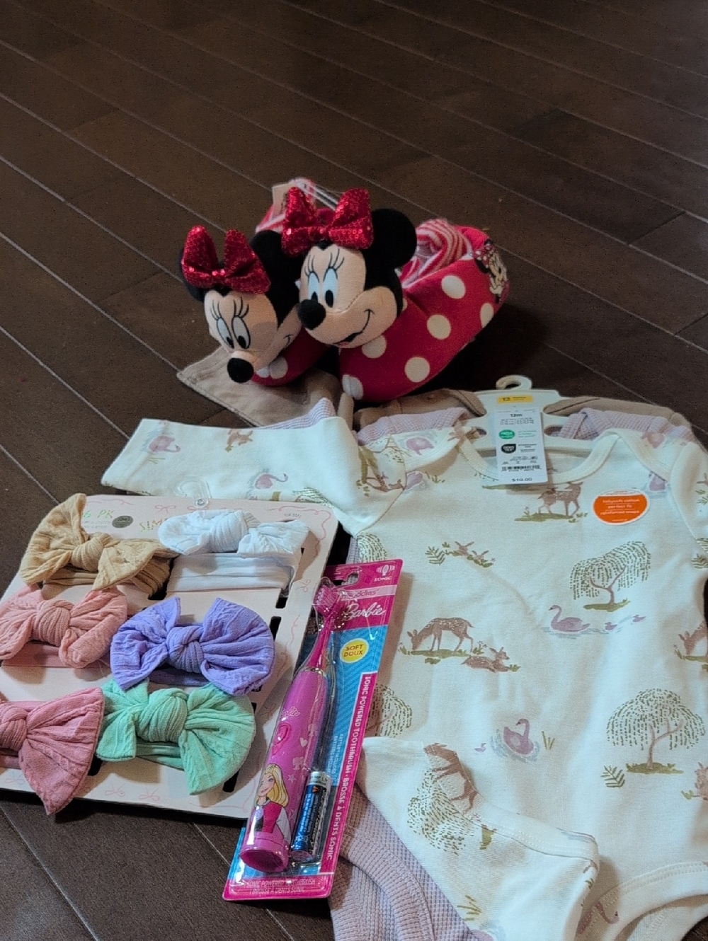 Minnie Mouse Slippers with Polka Dot Bow - Pink & Red Baby Girl Bundle Deal